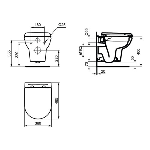 Унитаз подвесной Ideal Standard EXACTO безободковый, с сиденьем микролифт (R002601)