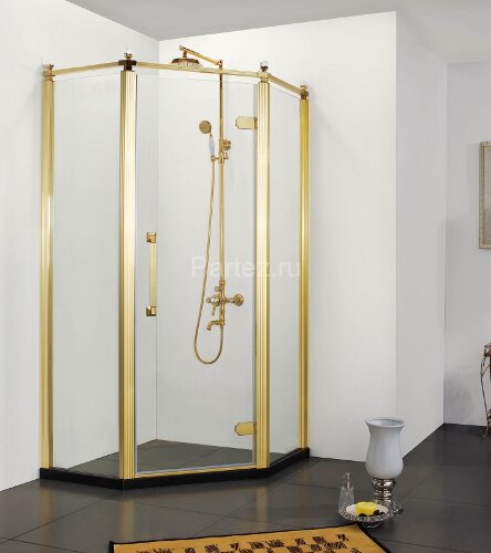 Душевое ограждение Azario ONTARIO 900х900х2000, без поддона, прозрачное стекло 8 мм, цвет профиля золото (AZ-NBB3231 900 GOLD)
