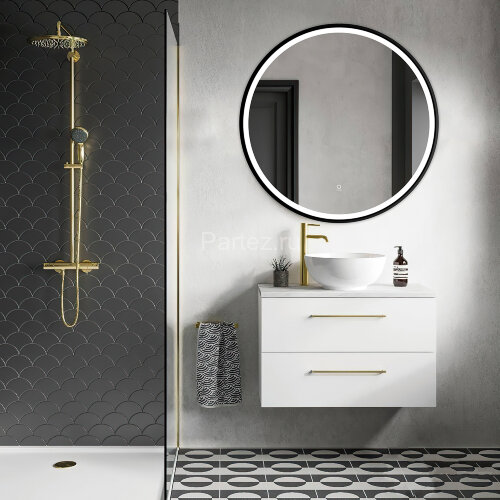 Зеркало AZARIO Aurora D800 с подсветкой, сенсорный выключатель с функцией диммера, алюминиевая черна