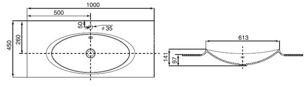 LAKS Раковина 1000 мм, литой мрамор
