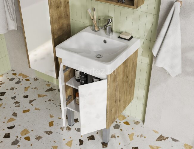 Тумба под раковину AQUATON Сканди 45 Doors универсальная, Белый/Дуб Рустикальный (1A278701SDZ90)