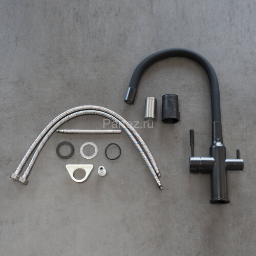 Смеситель Lemark Expert LM5083BL-Black для кухни c гибким изливом, с подключением к фильтру с питьев