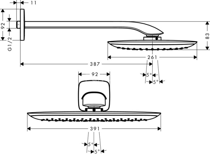 Hansgrohe 27437400 PuraVida Верхний душ PuraVida 400 мм, держатель 387 мм, 1/2