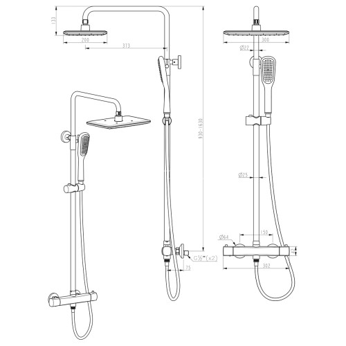 Смеситель для душа Lemark Ursus LM7270BL термостатический с регулируемой высотой штанги и лейкой вер