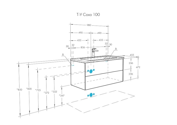 Тумба под раковину AQUATON Сохо 100 подвесная, Слэйт\Галька серая (1A258201AJ9A0)