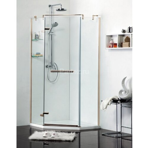 Душевое ограждение Azario MONTREAL 900х900х2000 L, со стеклянной полкой, без поддона, прозрачное стекло 8 мм, цвет профиля золото (AZ-NWG3231 900 L)