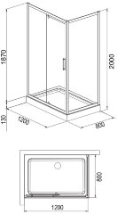 Душевое ограждение LORANTO 120х80х200 R/L с низким поддоном 13см, прозрачное закаленное стекло 6мм, профиль хром (CS-6128C 120)