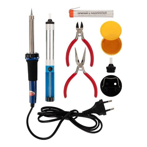 Набор для пайки №13 (паяльник 30Вт подставка губка для удаления припоя канифоль припой) Rexant 12-01