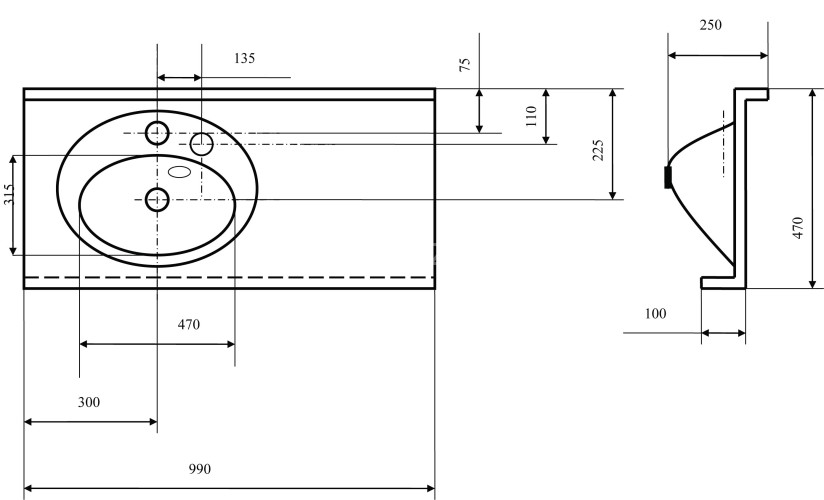 Раковина - столешница AQUATON Отель 1000, белая (1A70073NOT01L)