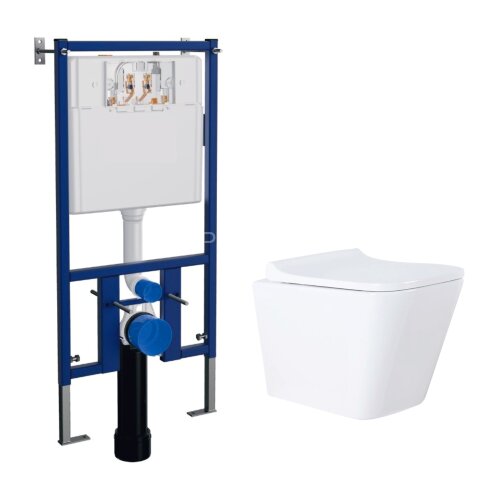 Сет LORANTO Инсталляция + Azario Teramo (квадратный) подвесной безободковый унитаз с сидением микрол