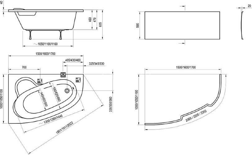 Ванна акриловая Ravak ASYMMETRIC 150X100 правая белая