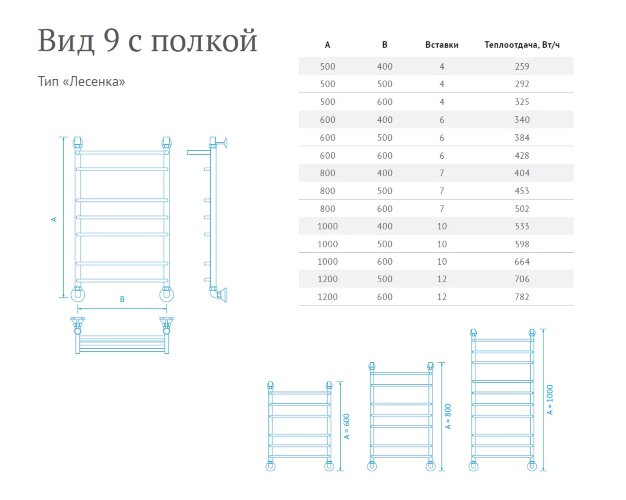 Полотенцесушитель водяной Маргроид Лесенка "Вид 9" с полкой 80х50 (комплект), хром