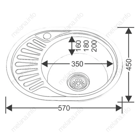 Мойка 5745 U MELANA 0,8/180 врезная овальная с сифоном (125 ta *12)
