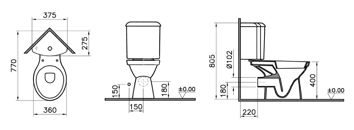 Унитаз-компакт угловой Norm Wenkel 360х770х805, сиденье термопласт с микролифтом, белый (9854B099-72