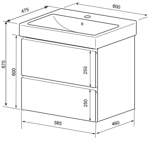 Комплект тумба Azario Мила 60 600х460х670 подвесная с раковиной Monte tx 60 белый (CS00080140)