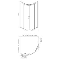 Душевое ограждение Azario MILTON 900х900х2000, БЕЗ ПОДДОНА, полукруглое, прозрачное стекло 6 мм, цвет профиля серебро (AZ-ND2142 900)