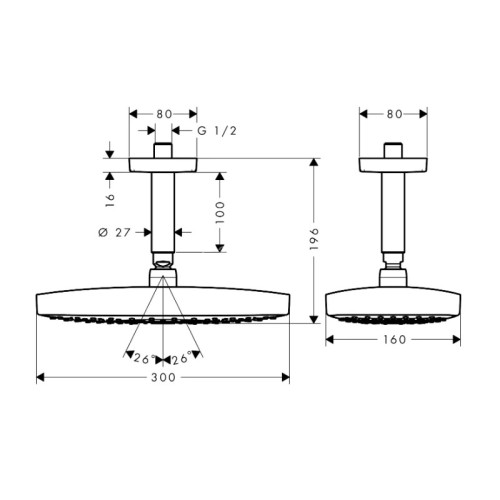 Верхний душ Hansgrohe Raindance Select E 300 2jet