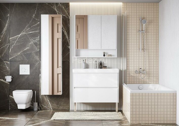 Шкаф пенал Aquaton Сканди 40 с зеркалом, подвесной, белый (1A253403SD010)