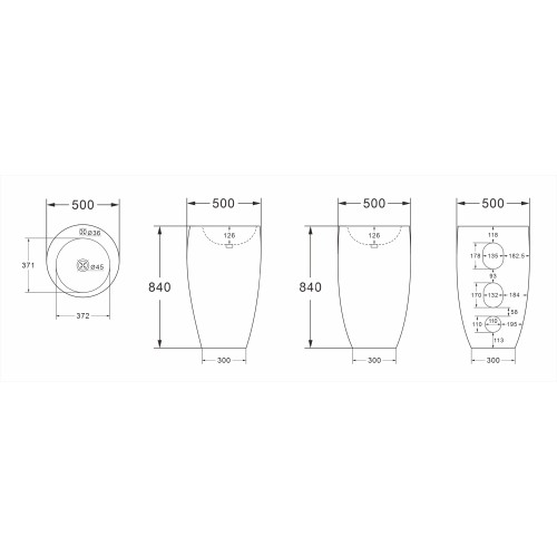 Раковина напольная Azario COMELLA 500х500х830 отдельностоящая круглая, черный матовый (AZ-311MB)