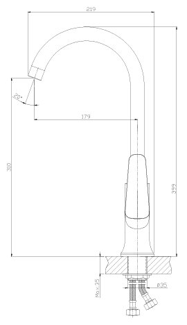 Смеситель одноручный (35мм) для кухни с высоким поворотным изливом, хром