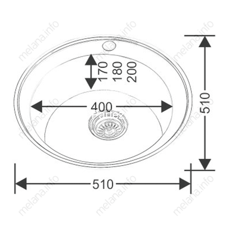 Мойка 510 MELANA 0,6/170 в ИУ врезная круглая  с сифоном (018 ti *12)