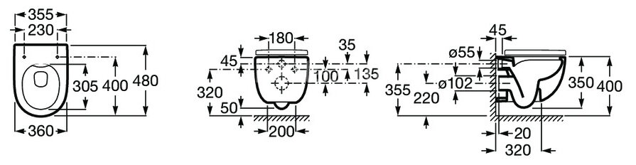 Унитаз подвесной Roca Meridian-N безободковый, скрытый монтаж, белый (7.3462.4.400.0)