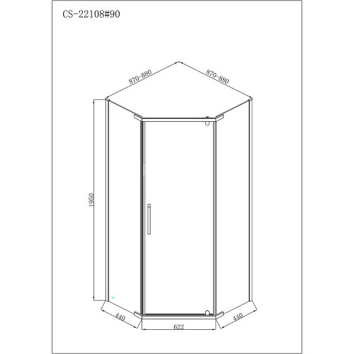 Душевое ограждение Loranto NEO 90x90x195 прозрачное закаленное стекло 8 мм, Easy clean, профиль серебро, без поддона (CS-22108)