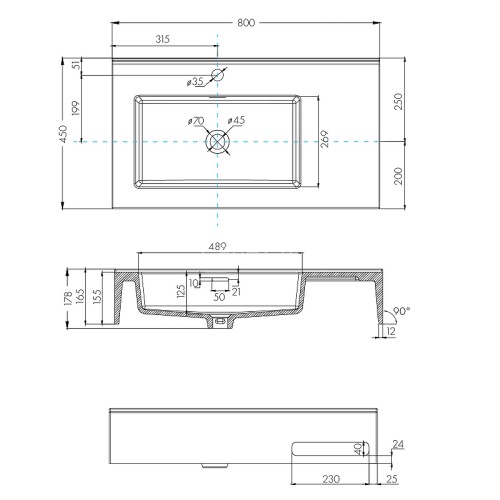 Раковина Aquaton Квадро Про 80 L, левая, белая (1A734431QA01L)