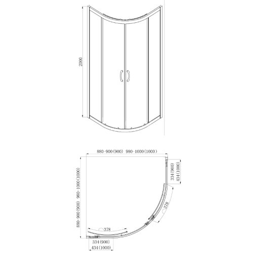 Душевое ограждение Azario MILTON 900х900х2000, БЕЗ ПОДДОНА, полукруглое, прозрачное стекло 6 мм, цвет профиля черный (AZ-ND2142 900 Black)