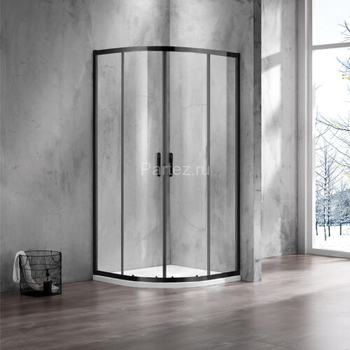 Душевое ограждение Azario MILTON 1000х1000х2000, полукруглое, прозрачное стекло 6 мм, цвет профиля черный (AZ-ND2142 1000 Black)