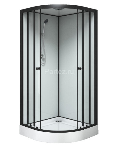 Душевая кабина Loranto NEO 90x90x(190+15) с низким поддоном 15см, прозрачное закаленное стекло 5 мм, задниt стеклянные стенки белые, профиль черный-ма