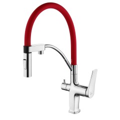 Смеситель Lemark Comfort LM3074C-Red для кухни с гибким изливом, с подключением к фильтру с питьевой