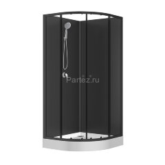 Душевая кабина Loranto NEO 90x90x(190+15) c низким поддоном 15см, прозрачное закаленное стекло 5 мм, задние стеклянные стенки черные, профиль черный-м