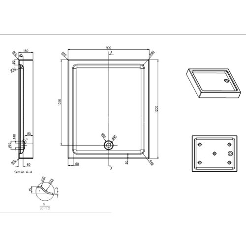 Душевой поддон Azario 900х1200х150 R/L, для ONTARIO 1231 900