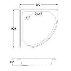 Поддон Loranto стальной, полукруглый 90х90х15 толщина стали 0,9 мм, отверстие для слива 5 см, белый (LG900C)