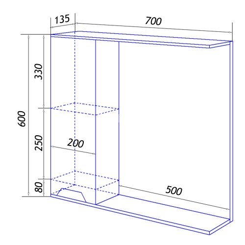 Зеркало-шкаф Loranto Florena 70 700х135х600 левый, темный бетон (CS00090036)
