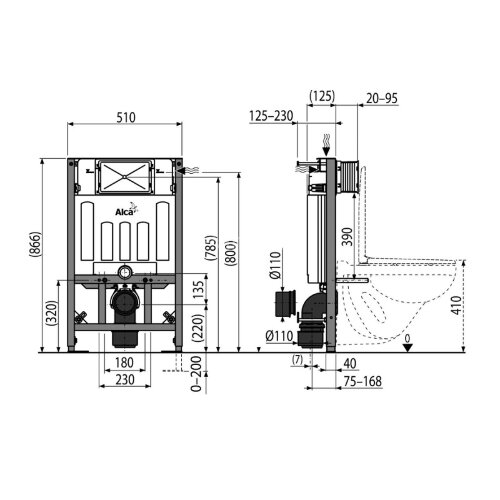 Скрытая система инсталляции Alcadrain для сухой установки (для гипсокартона)