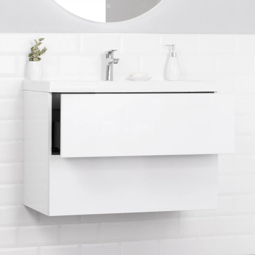 Комплект тумба Итана ICON 80 (800х451х588) подвесная, с раковиной CLARISSA 80, белый глянец (CS00090