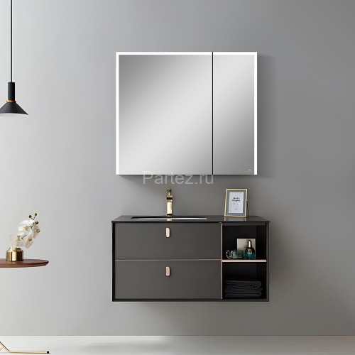 Зеркало-шкаф AZARIO Alliance 800х120х700 левый, с подсветкой, механическая кнопка, алюминиевый корпу